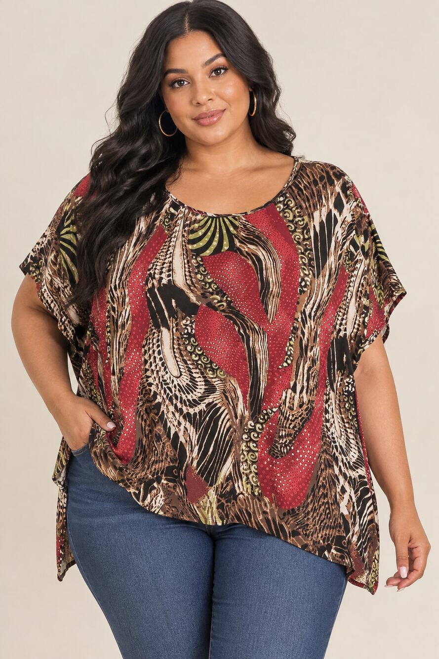 Cato Womens Multi Color Mixed Animal Print Kimono Blouse Size 18/20W Flowy - Picture 1 of 13